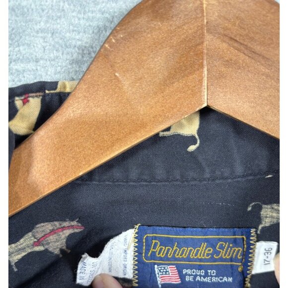 Vtg Panhandle‎ Slim Shirt Mens 17- 36 Black Long Sleeve Western Buffalo - Picture 2 of 6